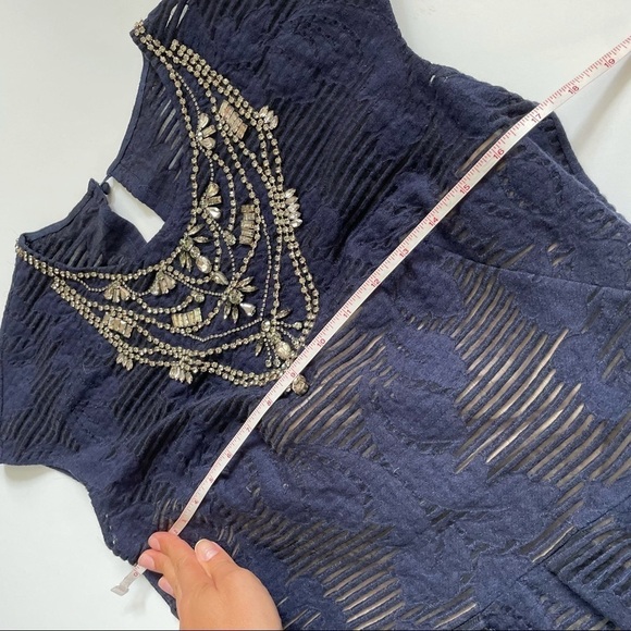 Lela Rose Navy Blue Jeweled Neck Full Skirt Dress - Picture 16 of 16